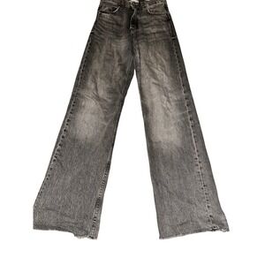 Zara TRF High-Rise Wide-Leg Jeans Grey Faded Wash Raw Hem 6045/224/811 Size 4